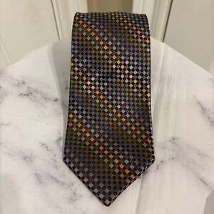 Beau Brummel Soho 100% Silk Hand Made Men's Necktie Brown Multi Checkered